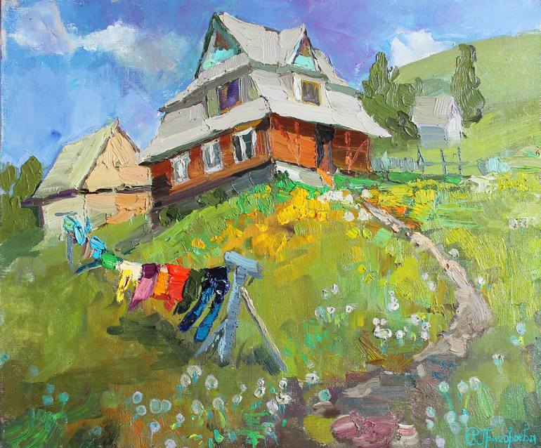Landscape. Noon in Yablunice Painting by Anastasiia Grygorieva Saatchi Art