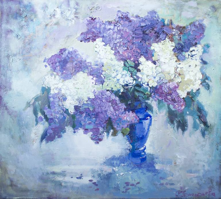 Lilac In Blue Painting By Anastasiia Grygorieva 