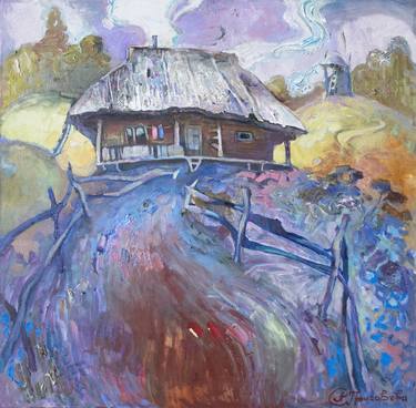 Landscape. Hut in the Carpathian Mountains thumb