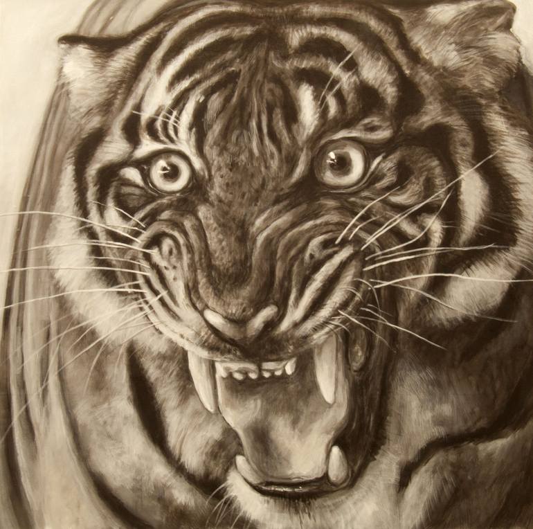 Tiger (SOLD) Painting by Hans Bertschi | Saatchi Art