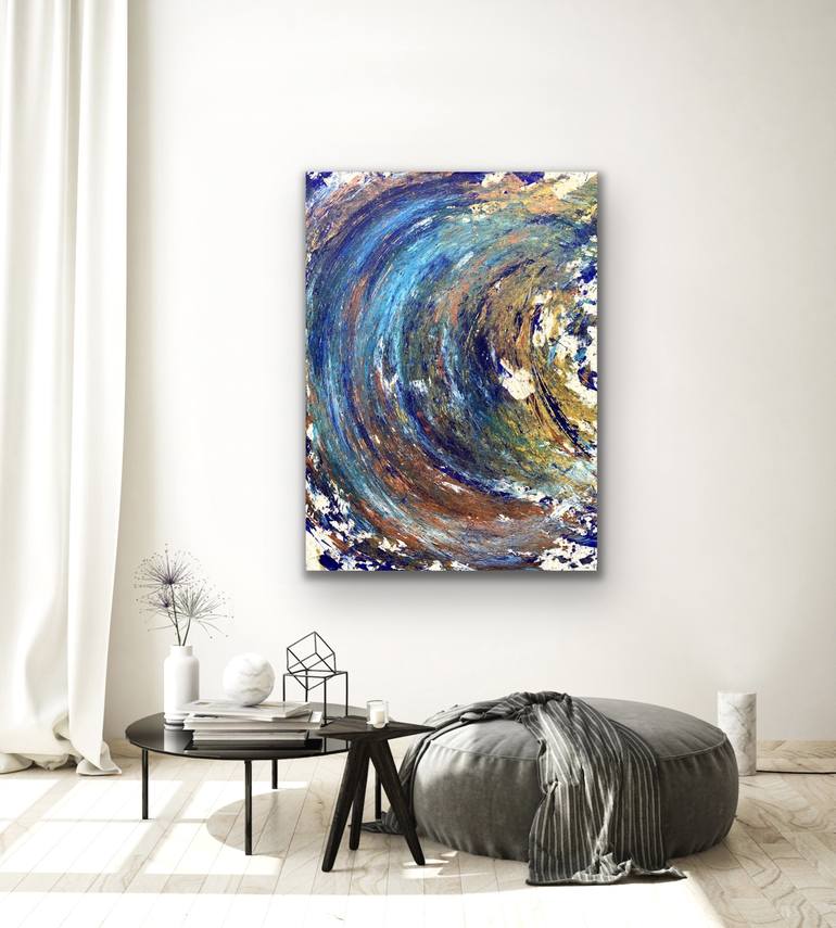 Large Original Oil Painting Circle Painting Black Canvas Abstract Gold