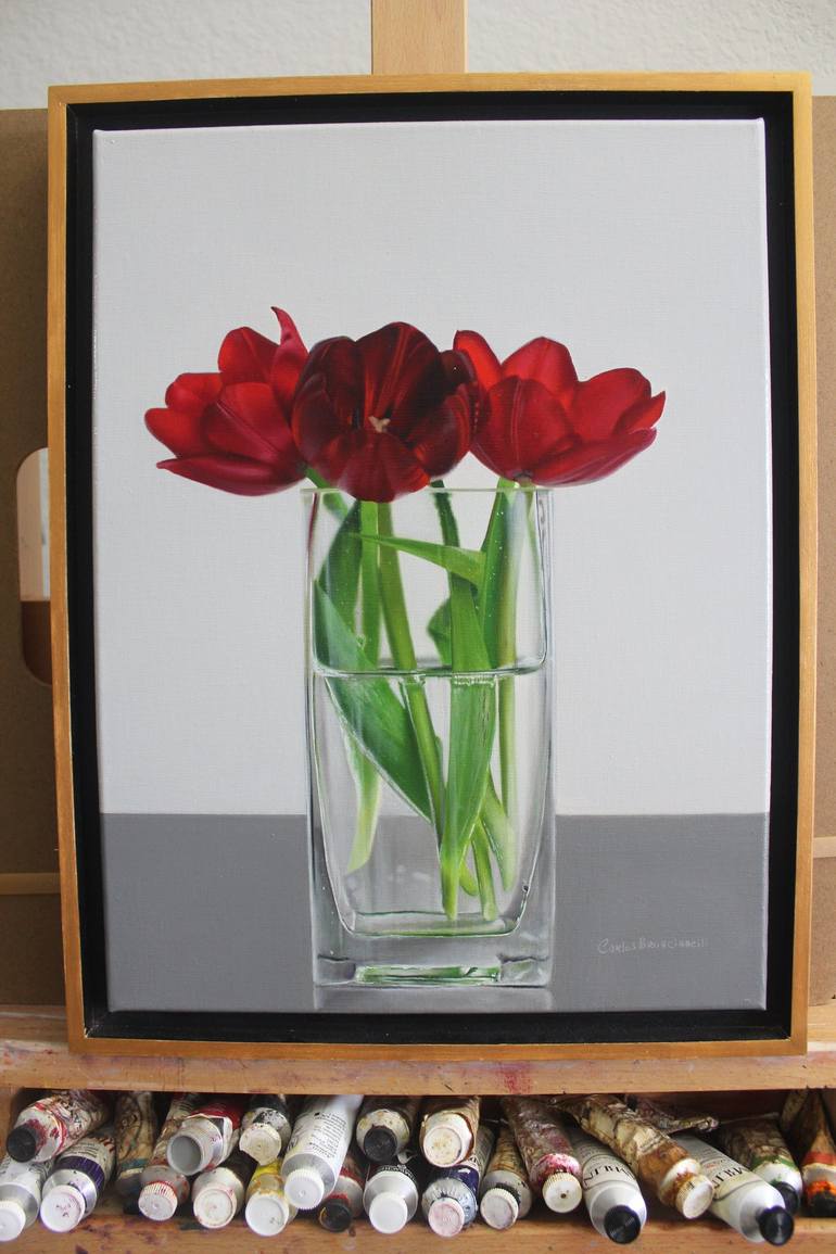 Original Photorealism Floral Painting by Carlos Bruscianelli