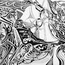 This is ink with pen on paper. It is my abstract that I have make in the beginning of my career. Full with fantasy I use a lot experiments at this time with a lot of lines, small circles and points on the paper to have the shadows I want.