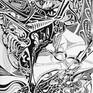 This is ink with pen on paper. It is my abstract that I have make in the beginning of my career. Full with fantasy I use a lot experiments at this time with a lot of lines, small circles and points on the paper to have the shadows I want.