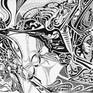 This is ink with pen on paper. It is my abstract that I have make in the beginning of my career. Full with fantasy I use a lot experiments at this time with a lot of lines, small circles and points on the paper to have the shadows I want.