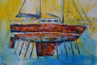 Original Modern Boat Paintings by Dejan Bozinovski
