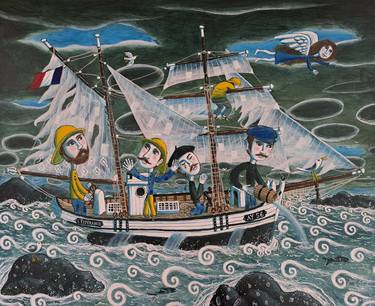 Original Folk Sailboat Paintings by pendelio christian