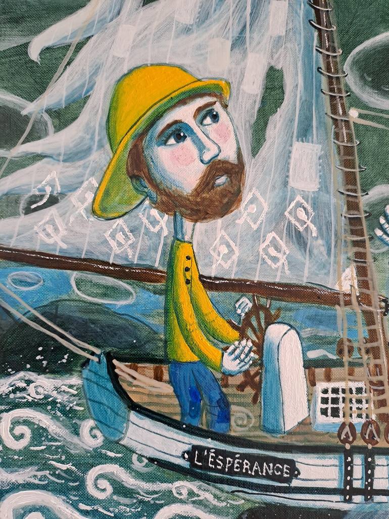 Original Folk Sailboat Painting by pendelio christian