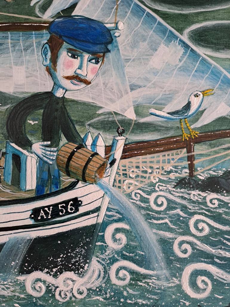 Original Folk Sailboat Painting by pendelio christian