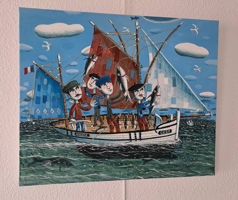 Original Folk Sailboat Painting by pendelio christian