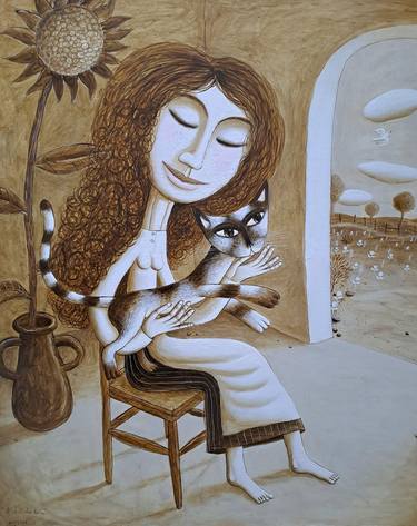 Original Figurative Cats Paintings by pendelio christian