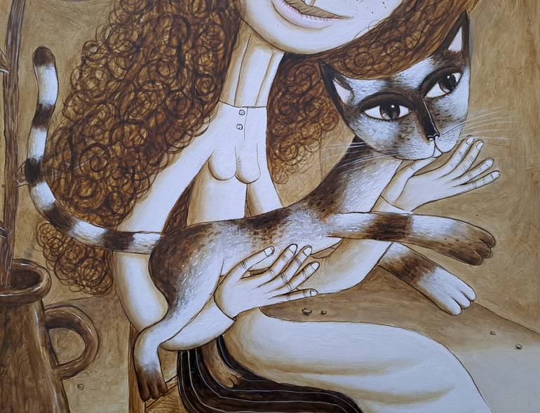 Original Figurative Cats Painting by Pendelio Christian