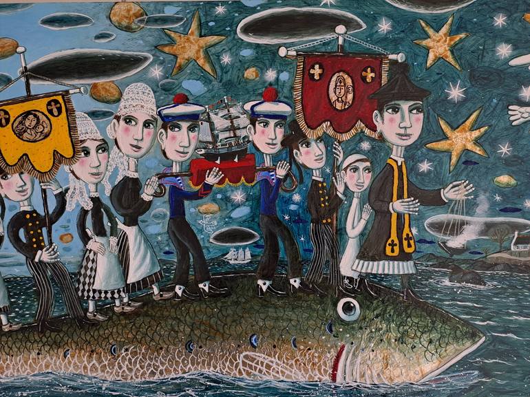 Original Folk Fish Painting by pendelio christian