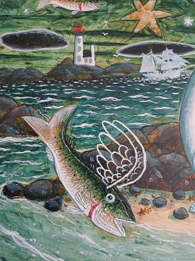 Original Folk Beach Painting by Pendelio Christian