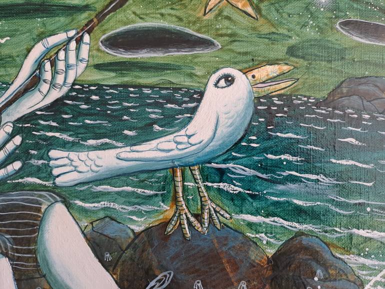 Original Folk Beach Painting by Pendelio Christian