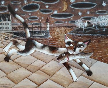 Original Figurative Cats Paintings by pendelio christian