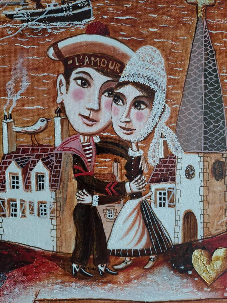 Original Folk Love Painting by pendelio christian