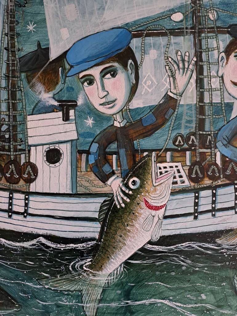 Original Folk Boat Painting by pendelio christian