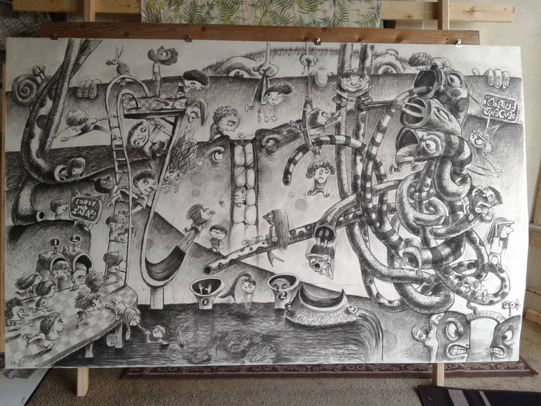 Original Abstract Landscape Drawing by Maciek Jozefowicz