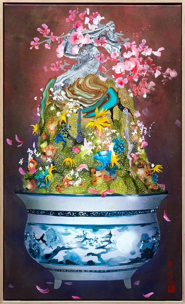 Tub O Life Sakura Bonsai Painting By Amanda Krantz - 