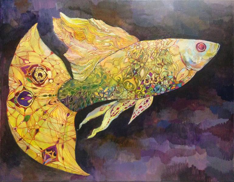 Sun-colored fish Painting by Olga Zelinskaya