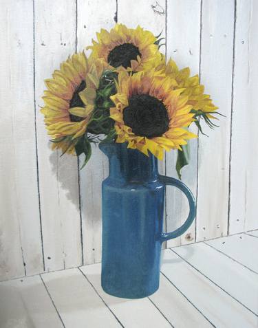 Sunflowers in a Blue Jug thumb
