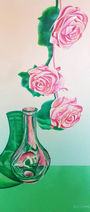 Deconstructed pastel still life with vase and roses thumb