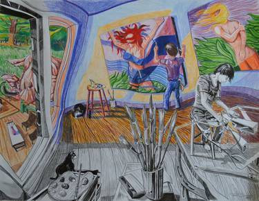 Print of Expressionism Interiors Drawings by Paul Saucier