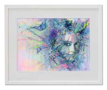 Butterfly Girl - hand colored art print thumb