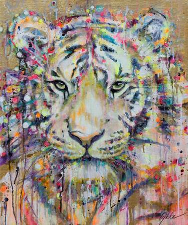 Tiger - hand colored art print on canvas thumb