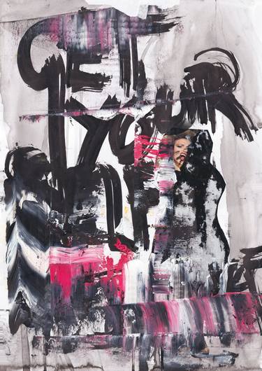 Original Abstract Expressionism Typography Mixed Media by MISS AL  SIMPSON