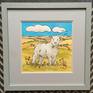 Sweet Poll Dorset sheep painting shown mounted and framed, ready to hang