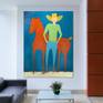 Amigos cowboy and horse painting in interior.