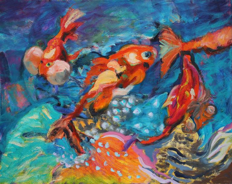 Goldfish Painting by Helaine Rainier | Saatchi Art