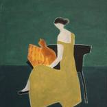 Woman with orange cat by Naoko Paluszak