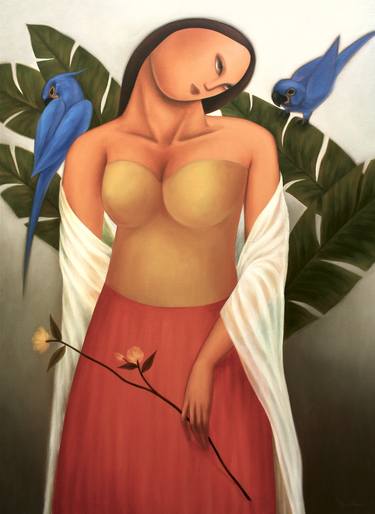 Woman with Blue Parrots thumb