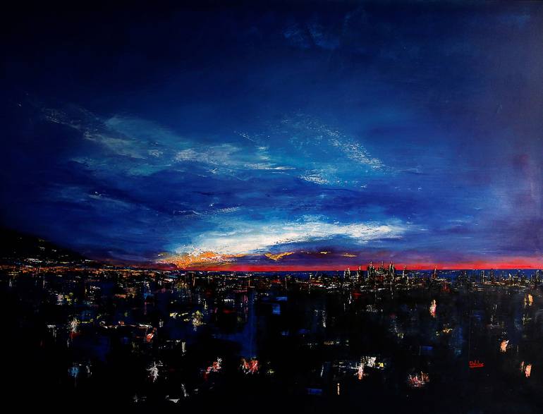 Original Landscape Painting by Massimo Onnis | Abstract Art on Canvas | lights and colors of the city