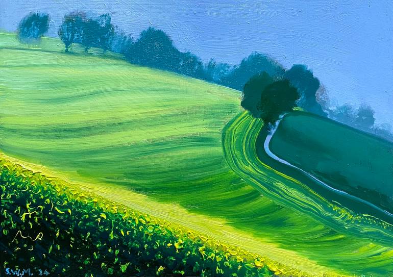 Original Landscape Painting by Stephen Macphail | Figurative Art on Wood | The Farmer's Field