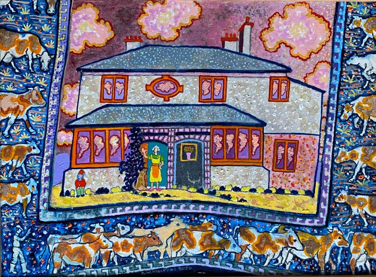 Original Animal Painting by Stephen Macphail | Contemporary Art on Paper | (LOVE YOU) TILL THE COWS COME HOME