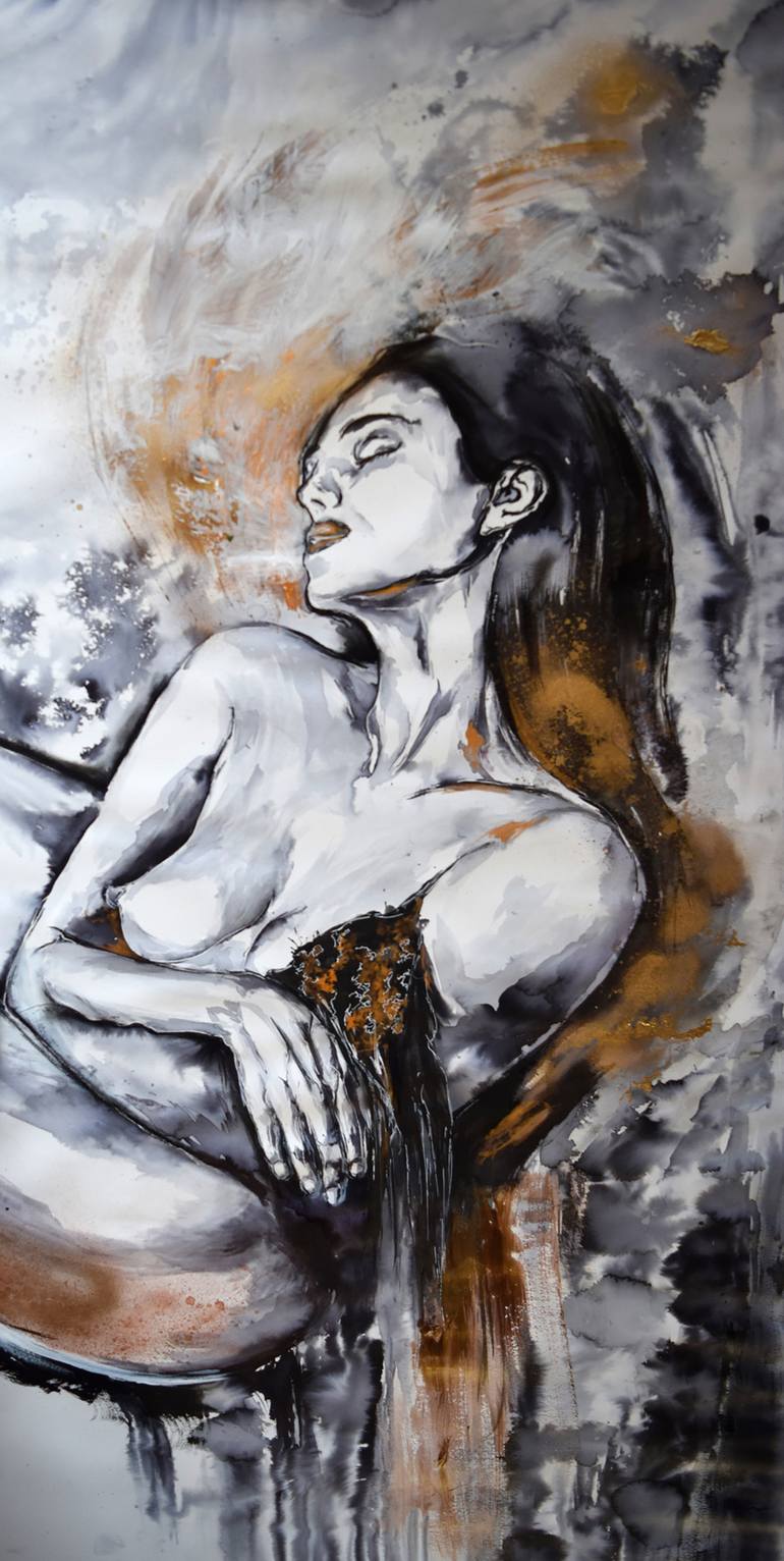 Original Portraiture Nude Drawing by Anna Sidi-Yacoub