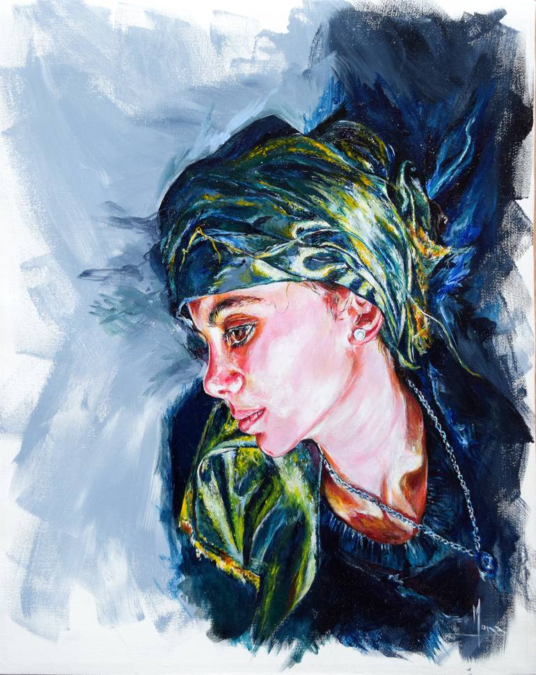 Portrait of a Girl with white earring Painting by Anna Sidi-Yacoub ...