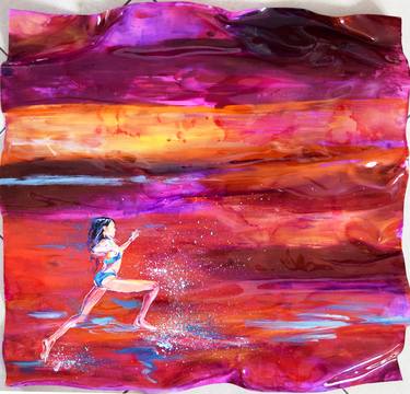 Run..Baby..Run / Purple Yellow Orange Unique 3 Dimensional Contemporary Painting thumb