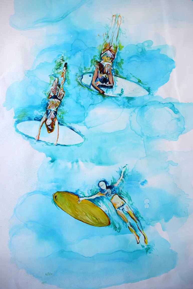 Original Figurative Beach Painting by Anna Sidi-Yacoub