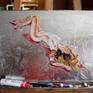 A unique painting on silver leaf and metal, representing a girl jumping in deep water. Fabulous effects achieved with Silver leaf and Glaze, giving transparency to the colors used.
The surface of the painting is bright, moving with the viewer's eyes. It will illuminate each room. Ready to get framed.