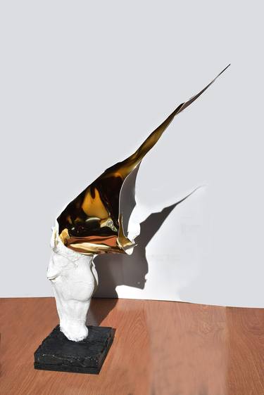 Golden Horse Head 3-D Modern Sculpture thumb