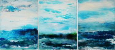 3 Blue Abstract paintings thumb