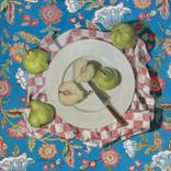 Pears on Batik by Jean O'Brien
