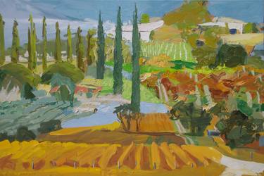 Saatchi Art Artist Lise Temple; Painting, “Autumn Vineyard with Cypresses” #art