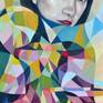 This painting of a women behind cascading geometric shapes is part of a series of my work where I focused on mixing my figurative and my abstract art styles.