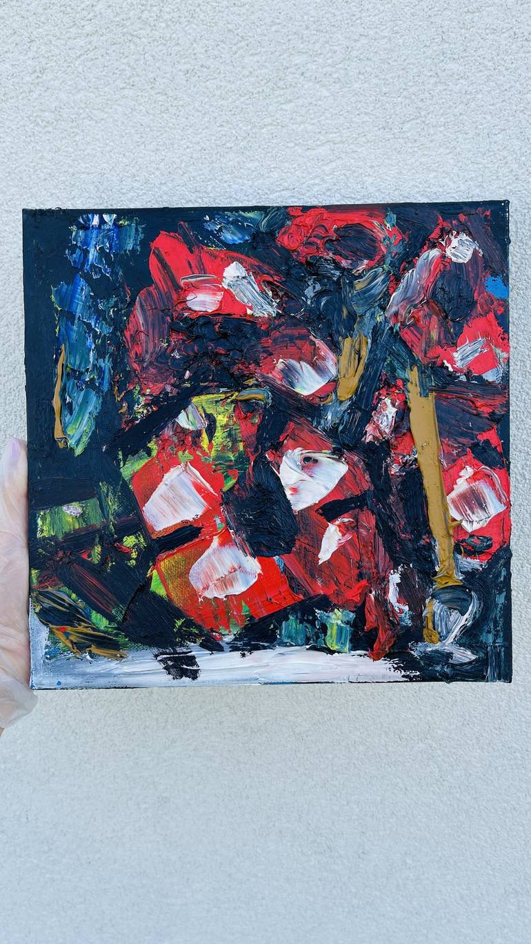 Original Abstract Expressionism Floral Painting by Ion Morarescu